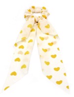 Scrunchi med et lille tørklæde - hvid med gule hjerter